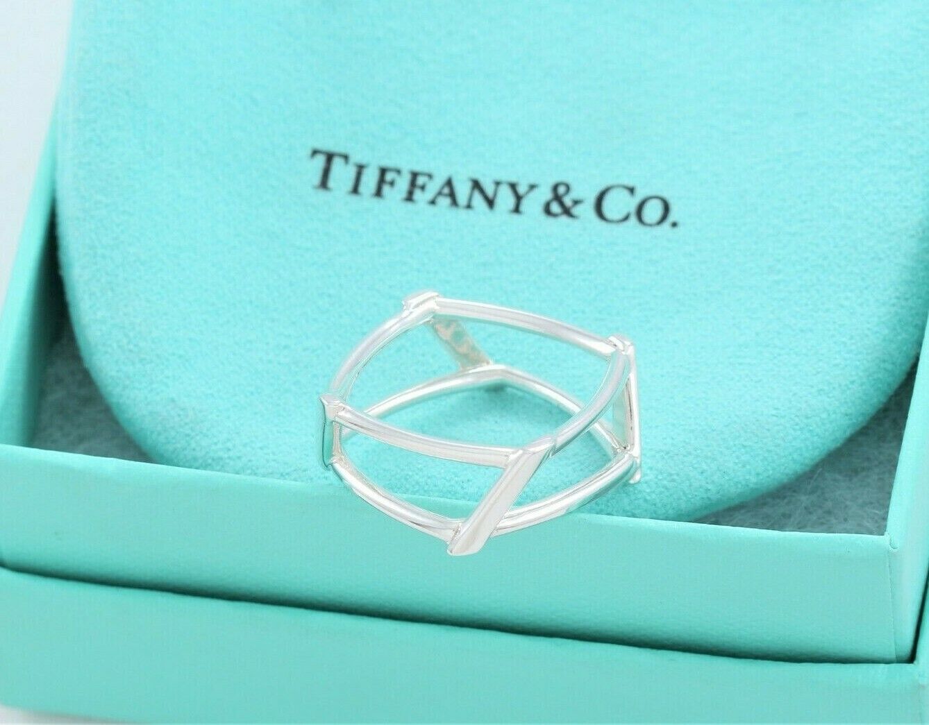 Tiffany & Co Frank Gehry Sterling Silver Open Torque Square Ring Size 6.5 Rare