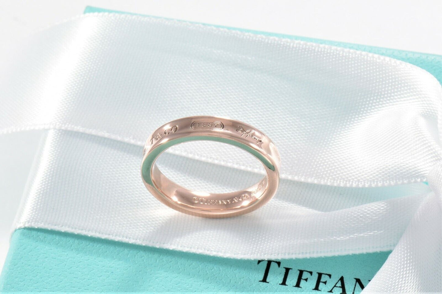 Tiffany & Co Rubedo Gold Metal Narrow 1837 Band Ring Size 13 and Pouch Lovely