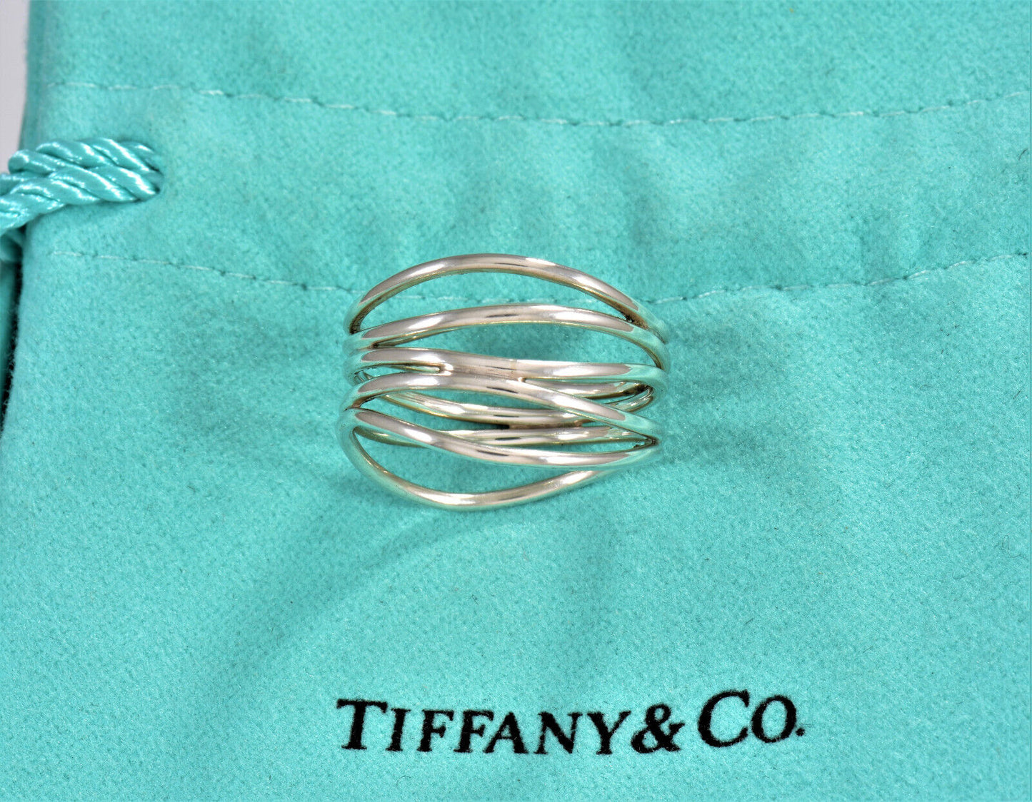 Tiffany & Co Silver Elsa Peretti Five Row Wide Ring Size 6.5 in Box Pouch Lovely