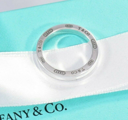 Tiffany & Co Silver 1837 Edge Narrow Band Ring Size 12 in Pouch Unisex Mens Rare