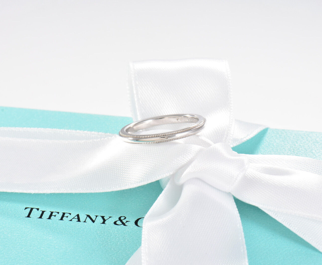 Tiffany & Co Together Platinum 2mm Milgrain Band Ring Size 4.5 in Box Pouch Love