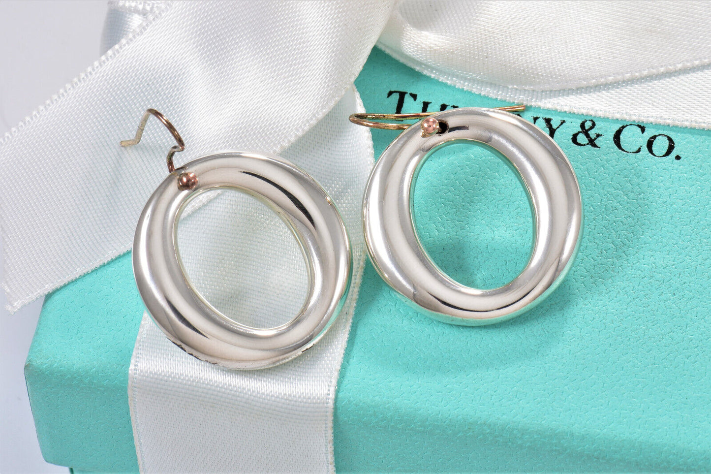 Tiffany & Co Silver Large Peretti Sevillana O Hook Dangle Earrings in Pouch Drop