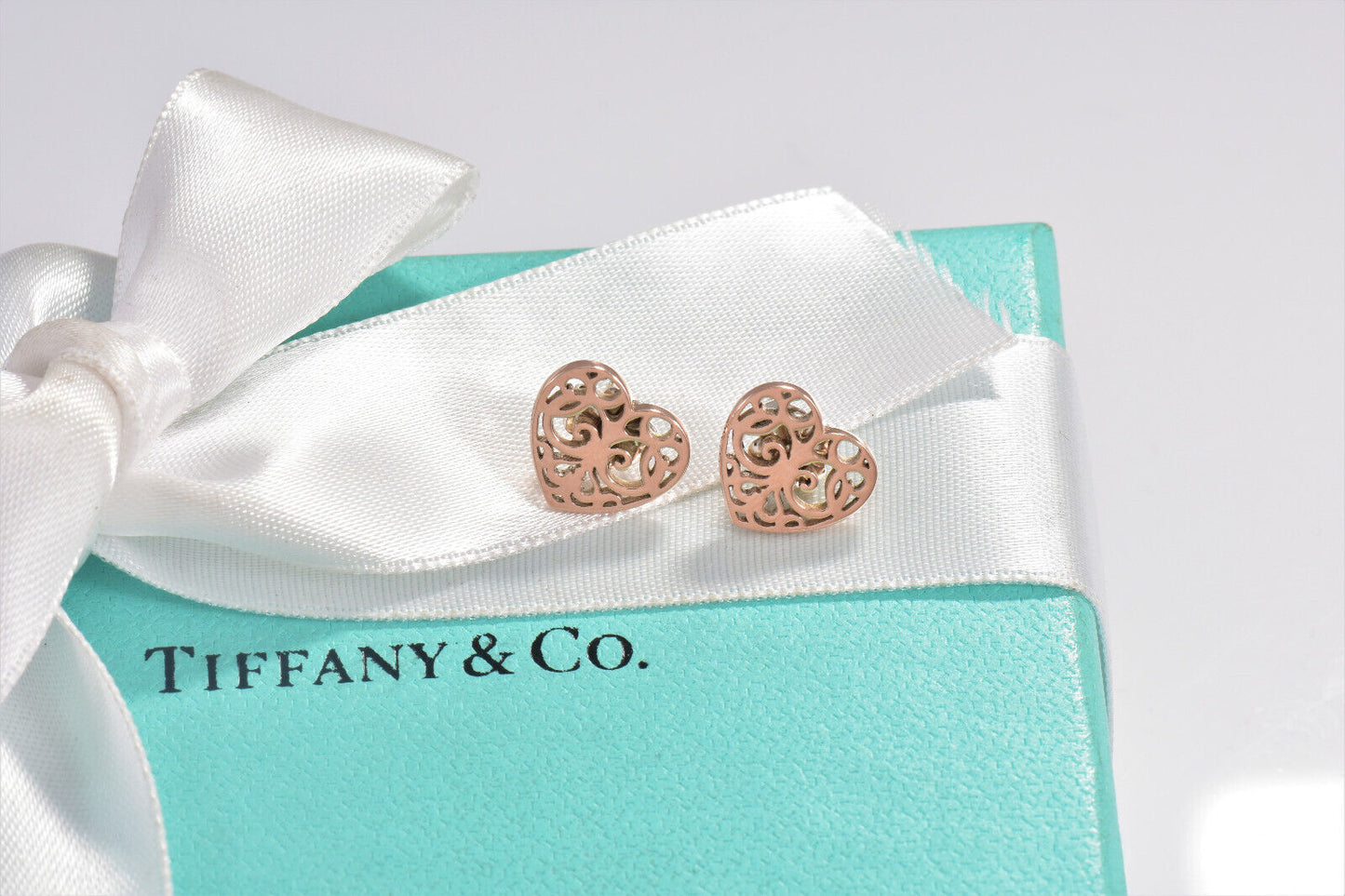 Tiffany & Co Rubedo Gold Metal Enchant Heart Stud Earrings in Box Pouch Rare