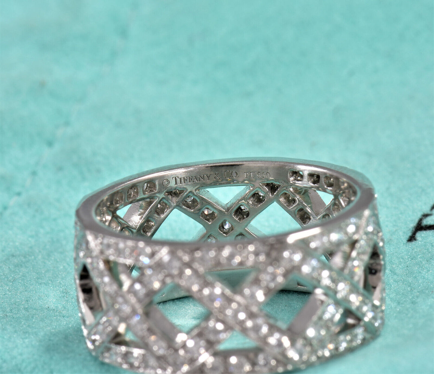 Tiffany & Co Platinum .64ct Diamond Legacy Ring Size 5 Wide Band Eternity  Weave