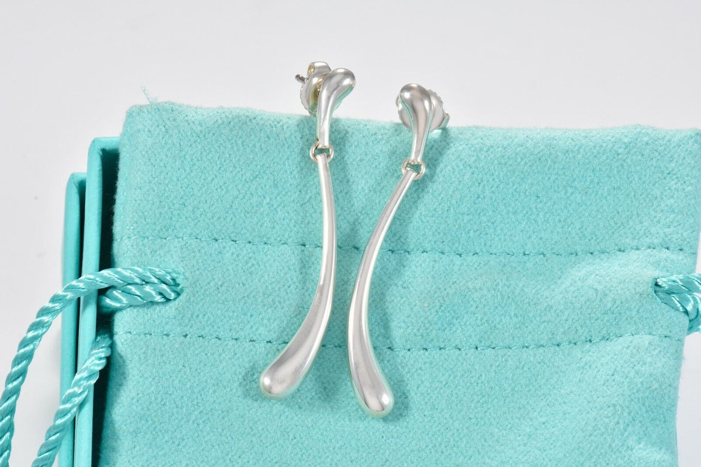 Tiffany & Co Elsa Peretti Sterling Silver Elongated Teardrop Dangling Earrings