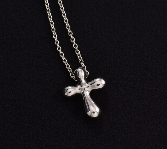 Tiffany & Co Platinum Elsa Peretti Cross Pendant 16.5" Necklace & Box Pouch Rare