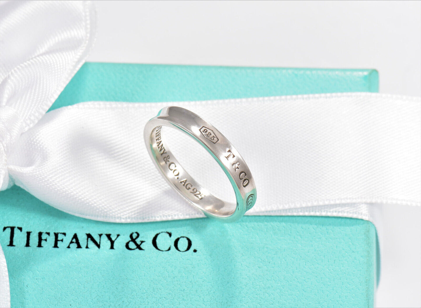 Tiffany & Co Silver 1837 Narrow Band Stack Ring Size 6 in Pouch Unisex Mens