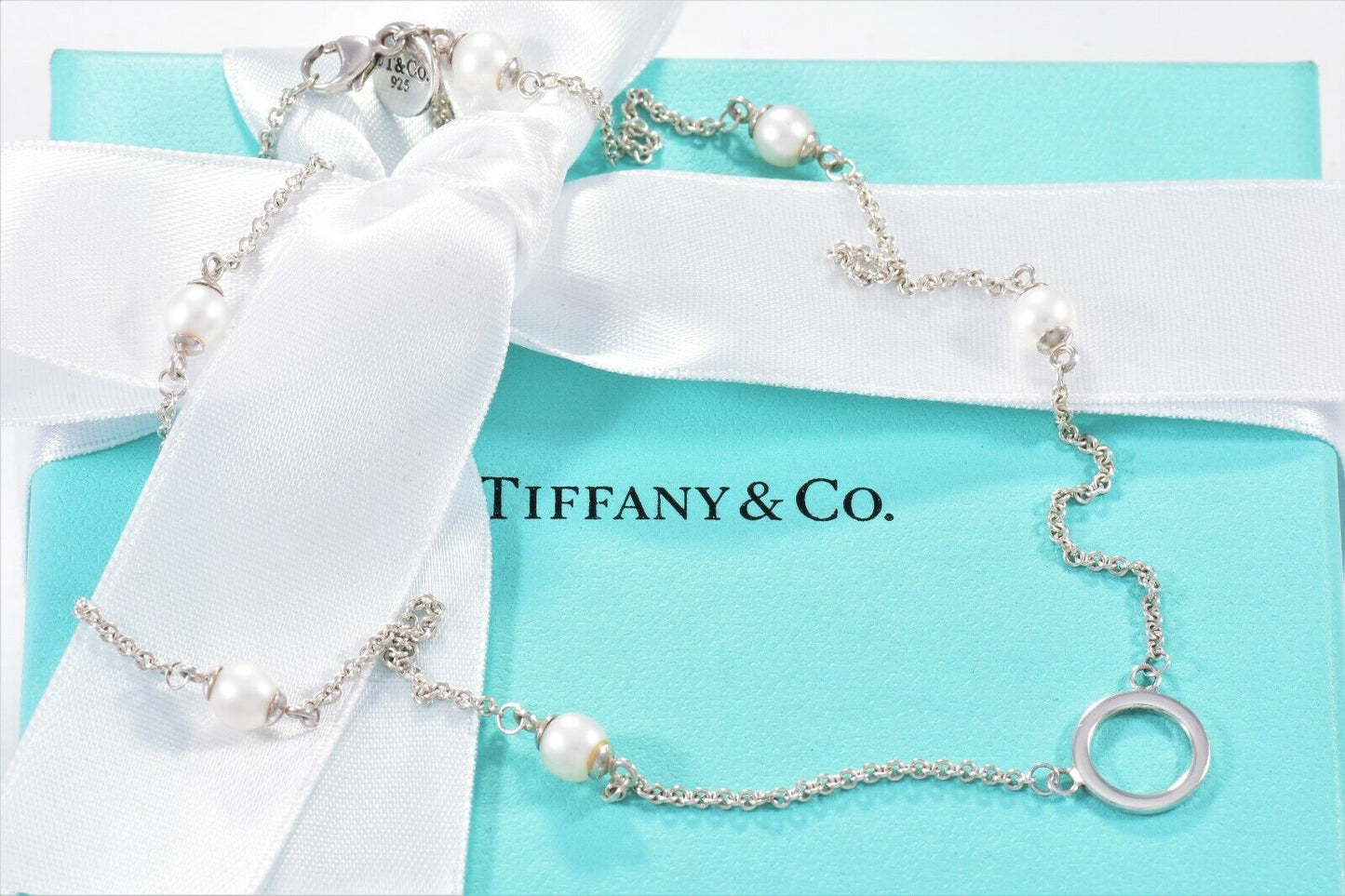 Tiffany & Co Silver Pearls by the Yard Circle Necklace Ring Pendant in Box Rare