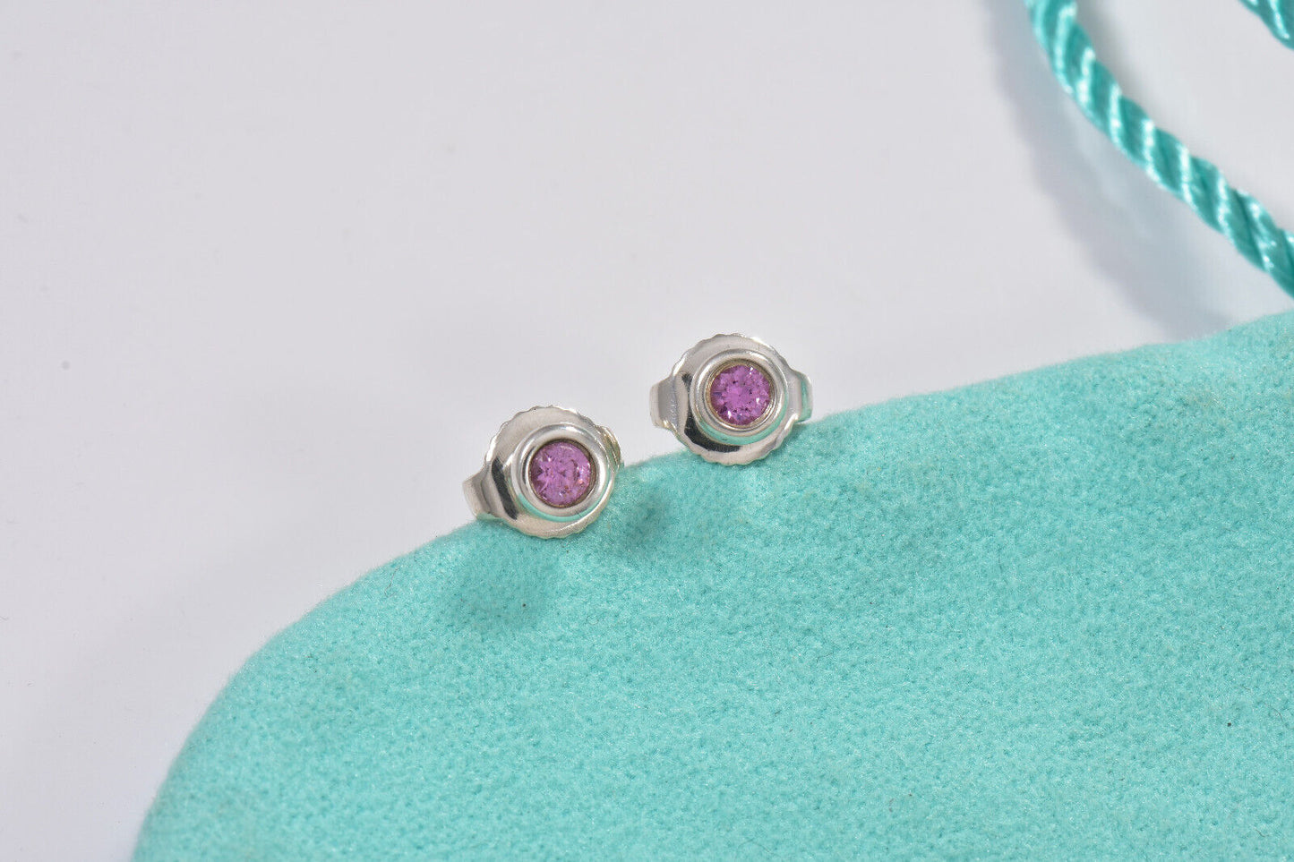 Tiffany & Co Silver Elsa Peretti Pink Sapphire Color By Yard Stud Earrings Boxed