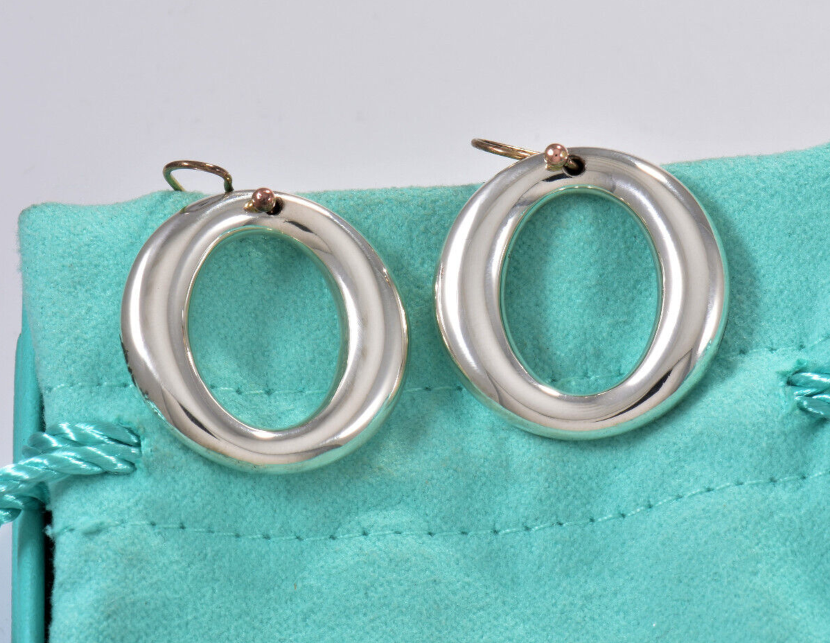 Tiffany & Co Silver Large Peretti Sevillana O Hook Dangle Earrings in Pouch Drop