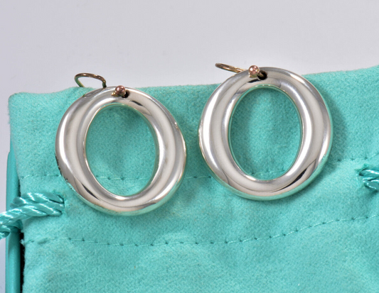 Tiffany & Co Silver Large Peretti Sevillana O Hook Dangle Earrings in Pouch Drop