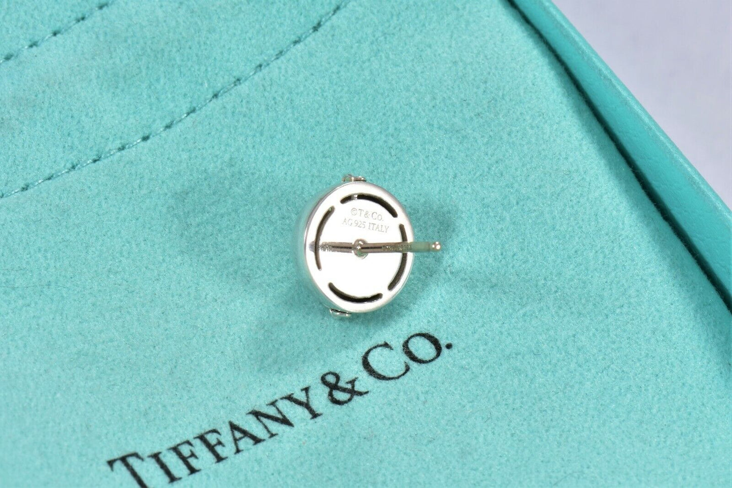 Tiffany & Co Sterling Silver HardWear Bolt Bead Stud Earrings & Box Pouch Ribbon