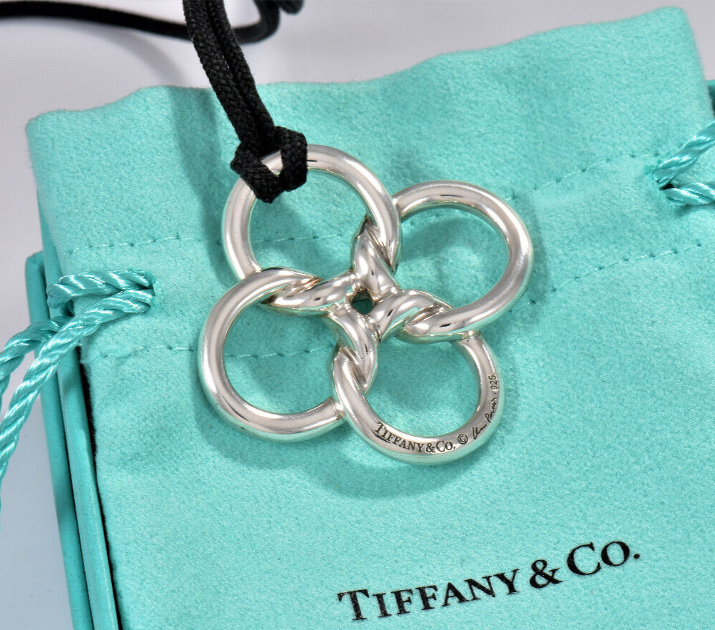 Tiffany & Co Silver Elsa Peretti Huge 1.5" Quadrifoglio Clover Silk Necklace