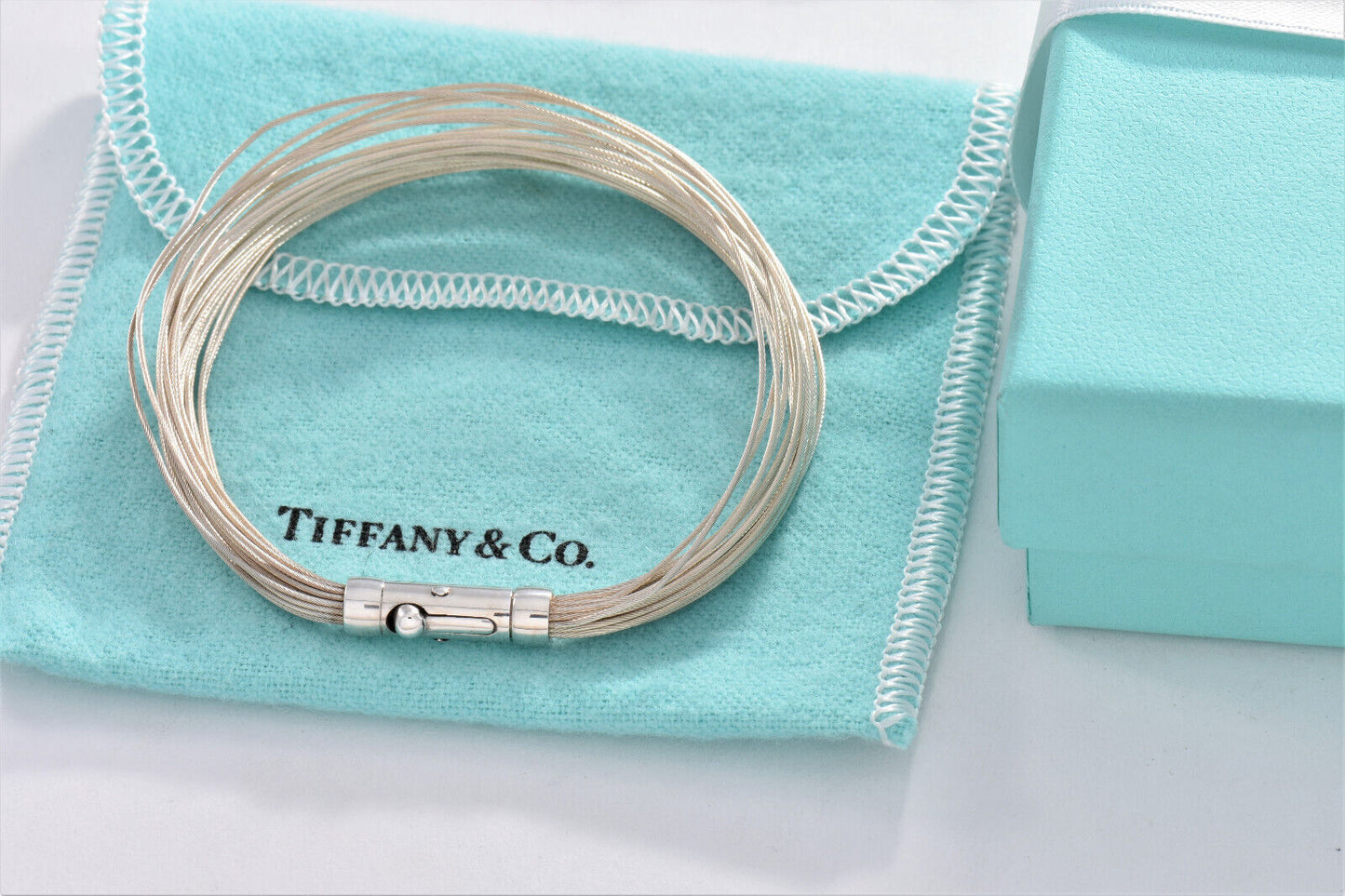 Tiffany & Co Germany Silver Multi Wire Mesh Ring Link Bracelet 7" & Pouch Rare