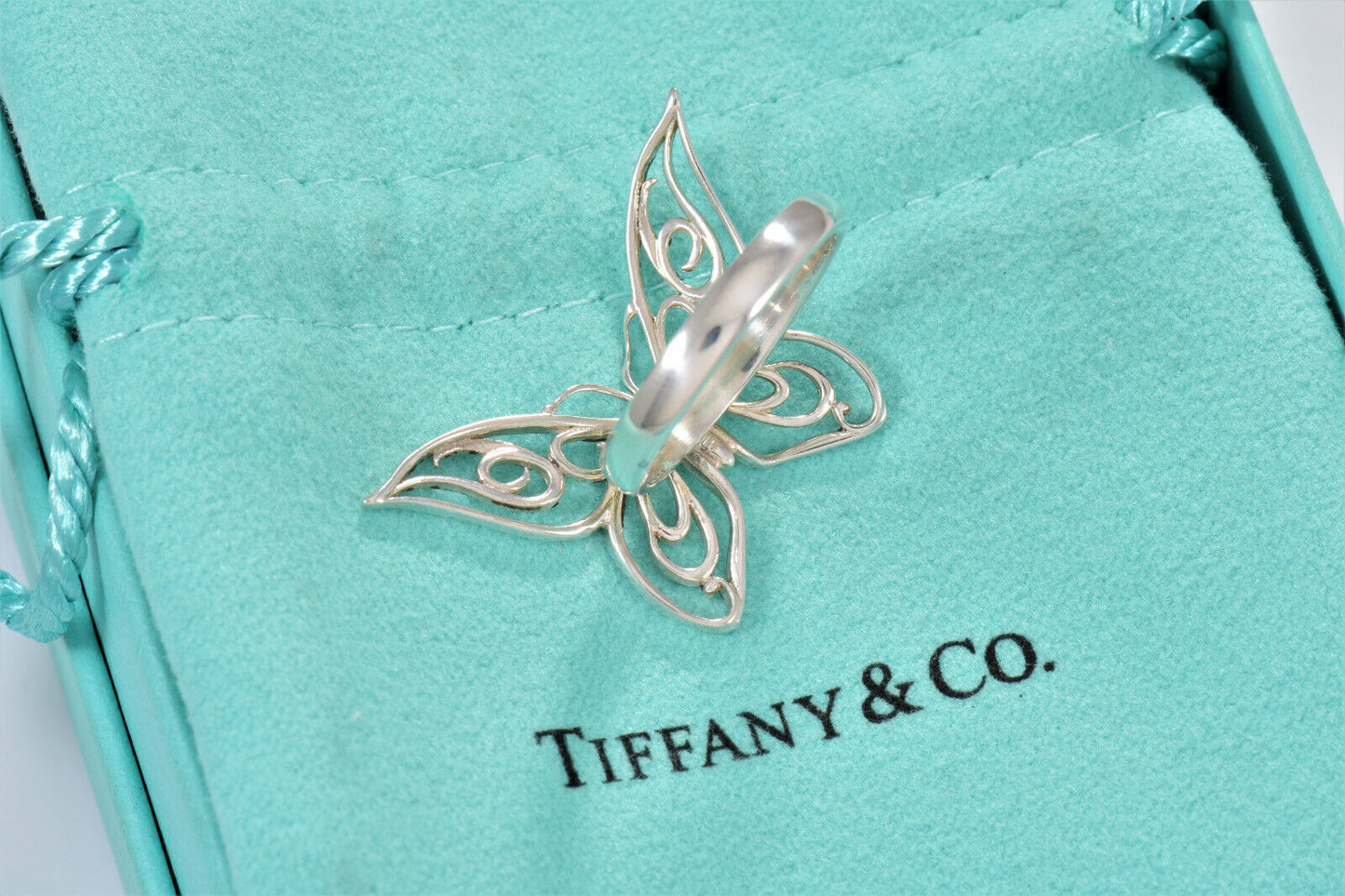 Tiffany & Co Sterling Silver Large Butterfly Ring Size 7 in Pouch Rare Statement