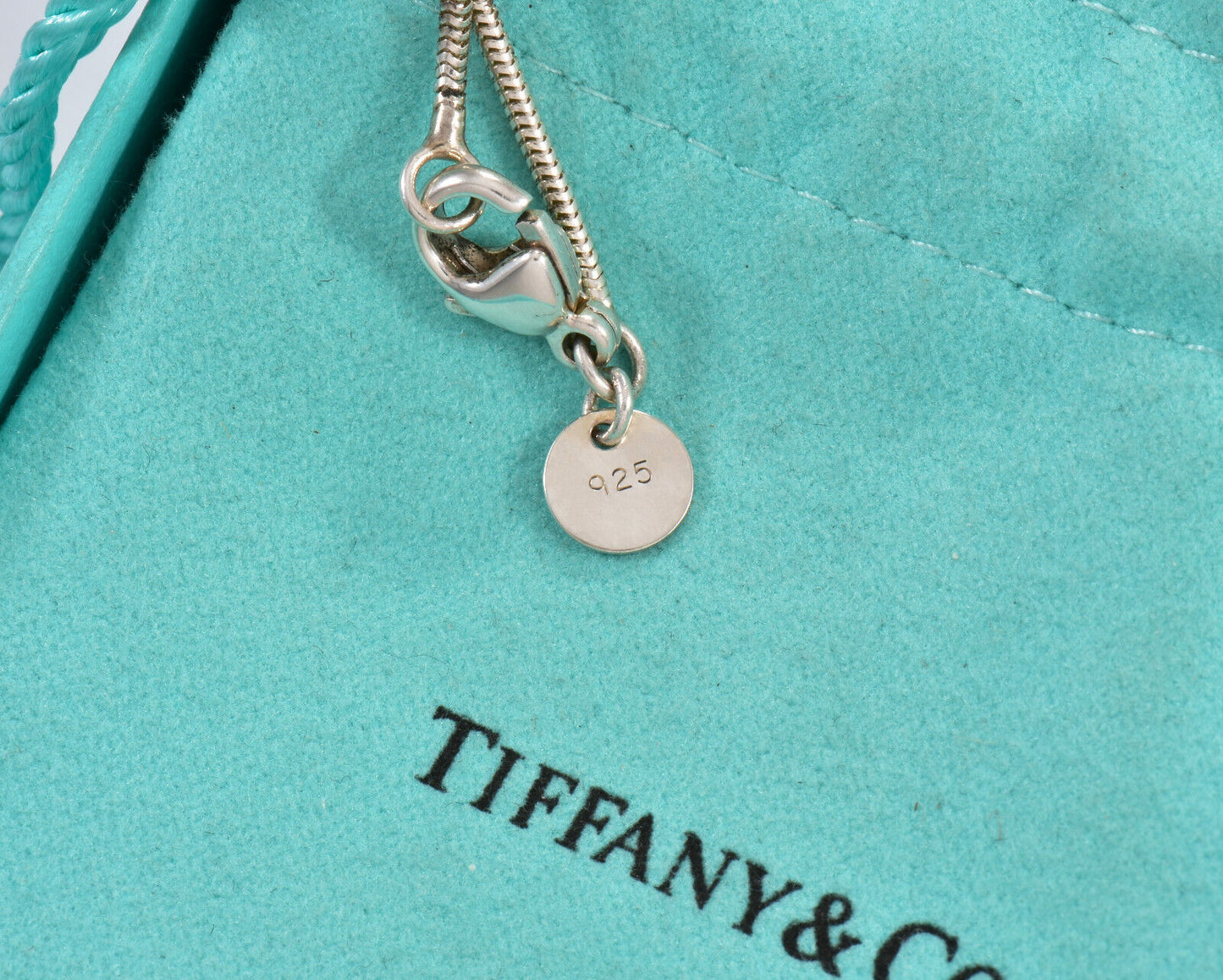 Tiffany & Co Silver Solid 3D Circle Initial Letter T Snake Chain Necklace Rare