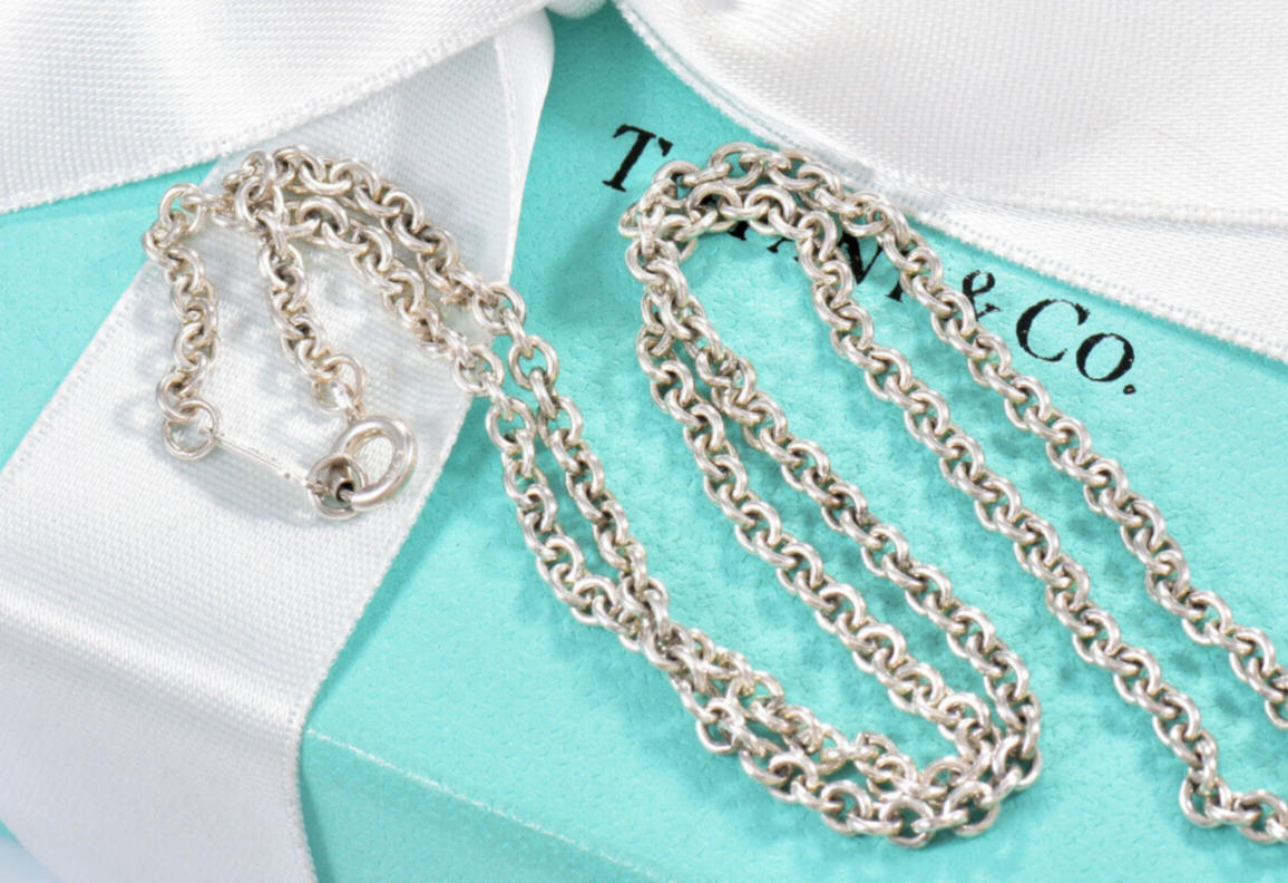 Tiffany & Co Silver 3mm Thick Curb Chain 36.2" Necklace For Pendant & Pouch Rare