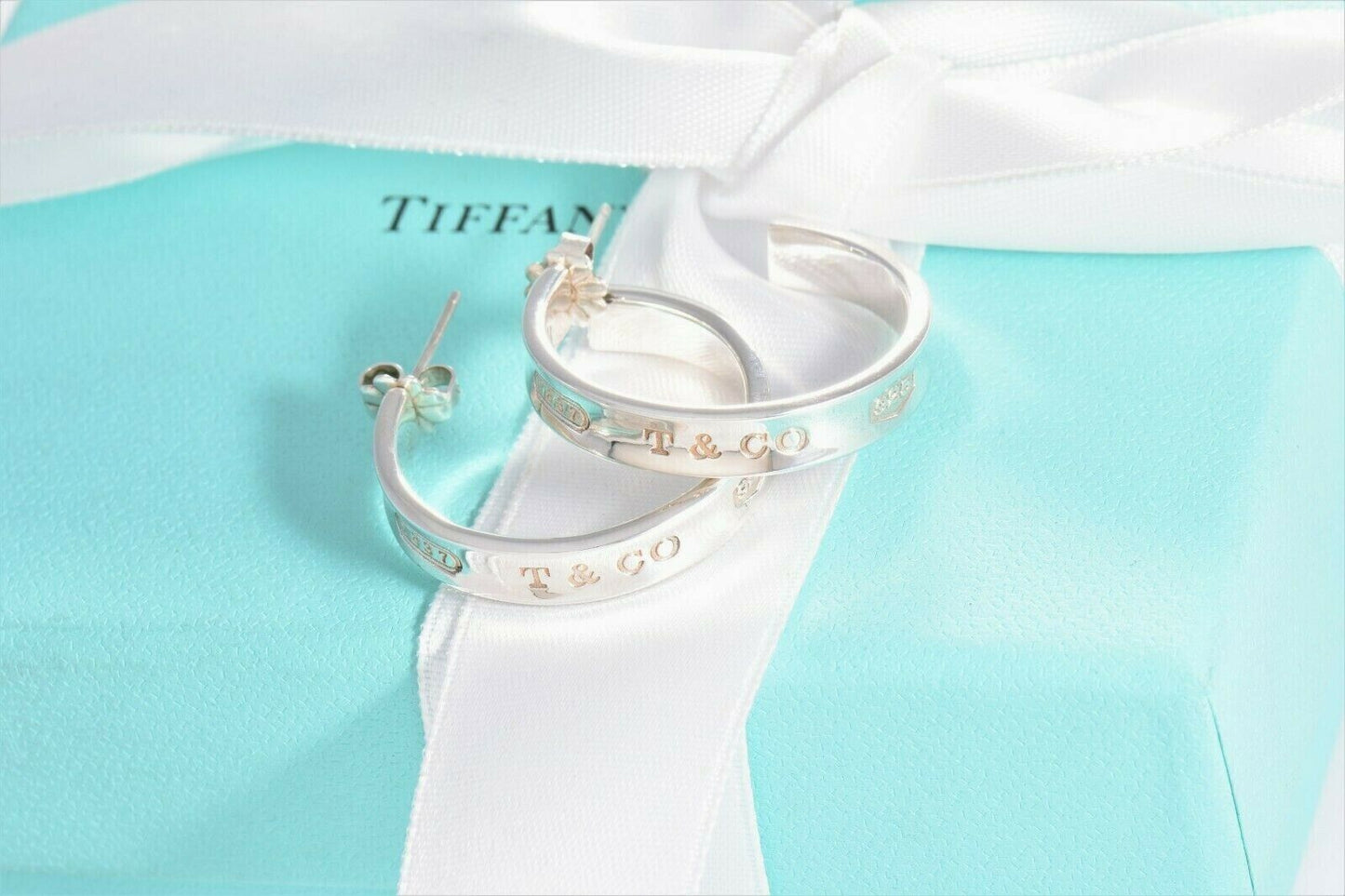 Tiffany & Co Sterling Silver 1837 28mm Wide Hoop Earrings Boxed 5mm Thick Rare