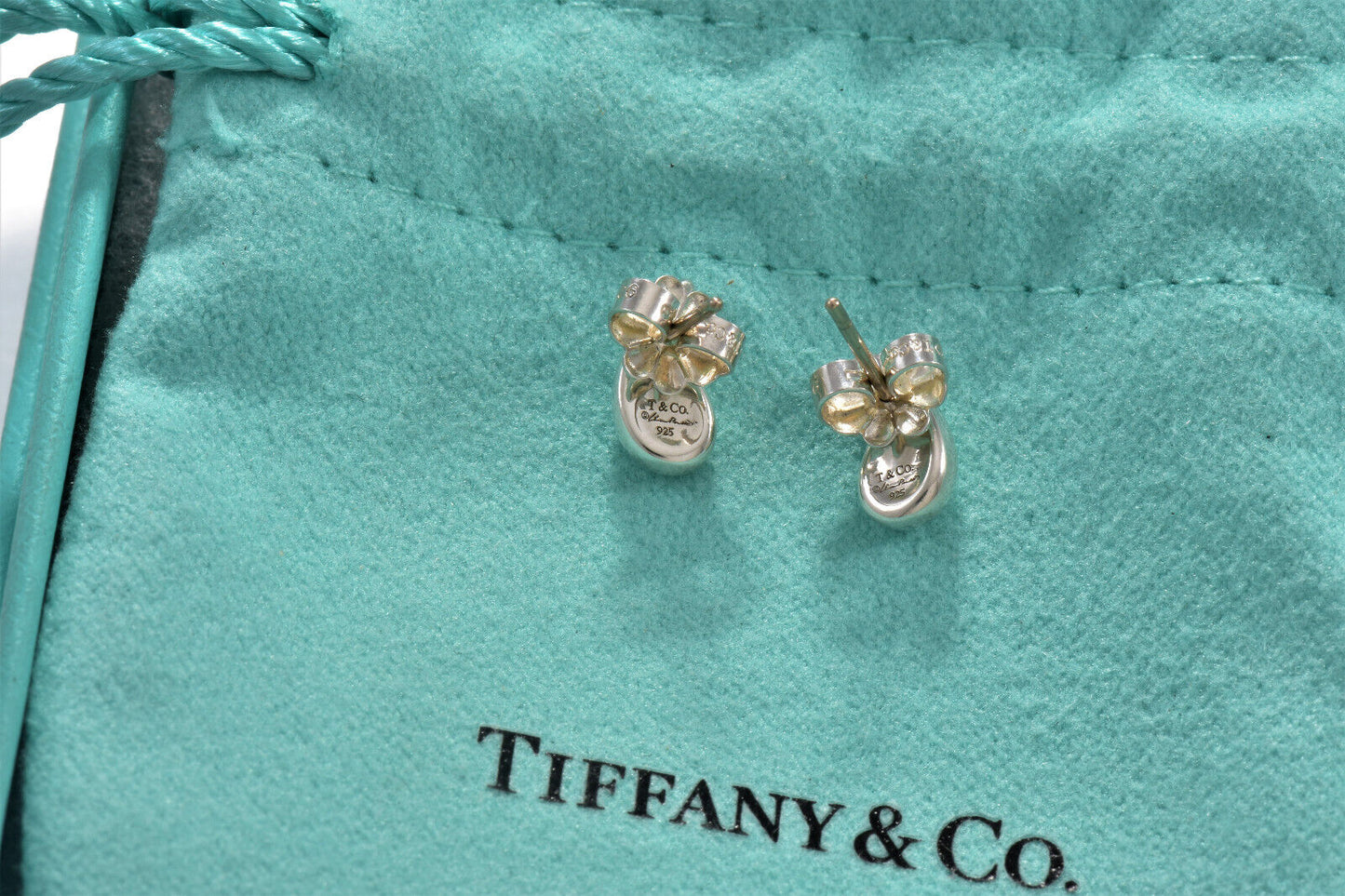 Tiffany & Co Silver Elsa Peretti 11mm Small Teardrop Stud Earrings in Pouch Rare