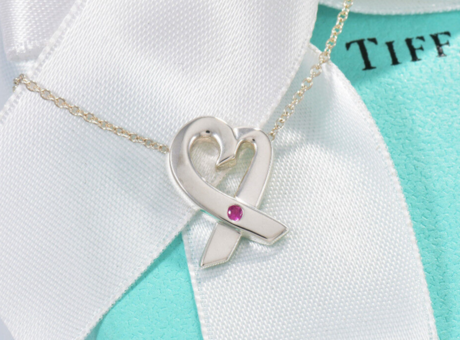 Tiffany & Co Silver Pink Sapphire Paloma Picasso Loving Heart Pendant Necklace