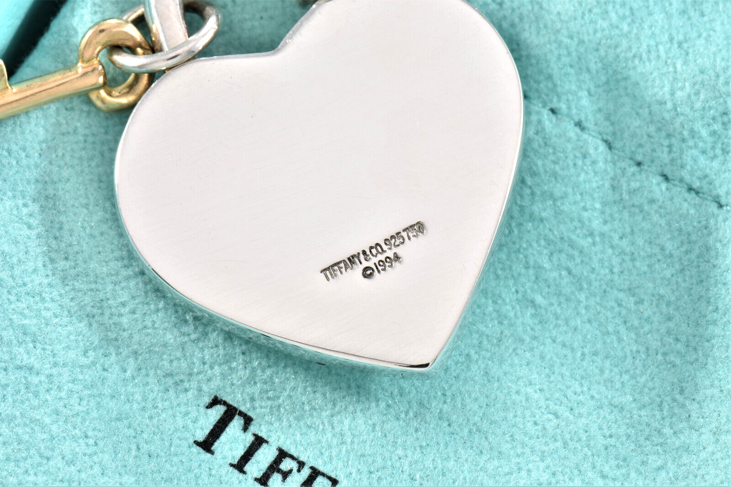 Vintage Tiffany & Co 18k Gold Silver Heart Key Lock Pendant 20.5" Chain Necklace