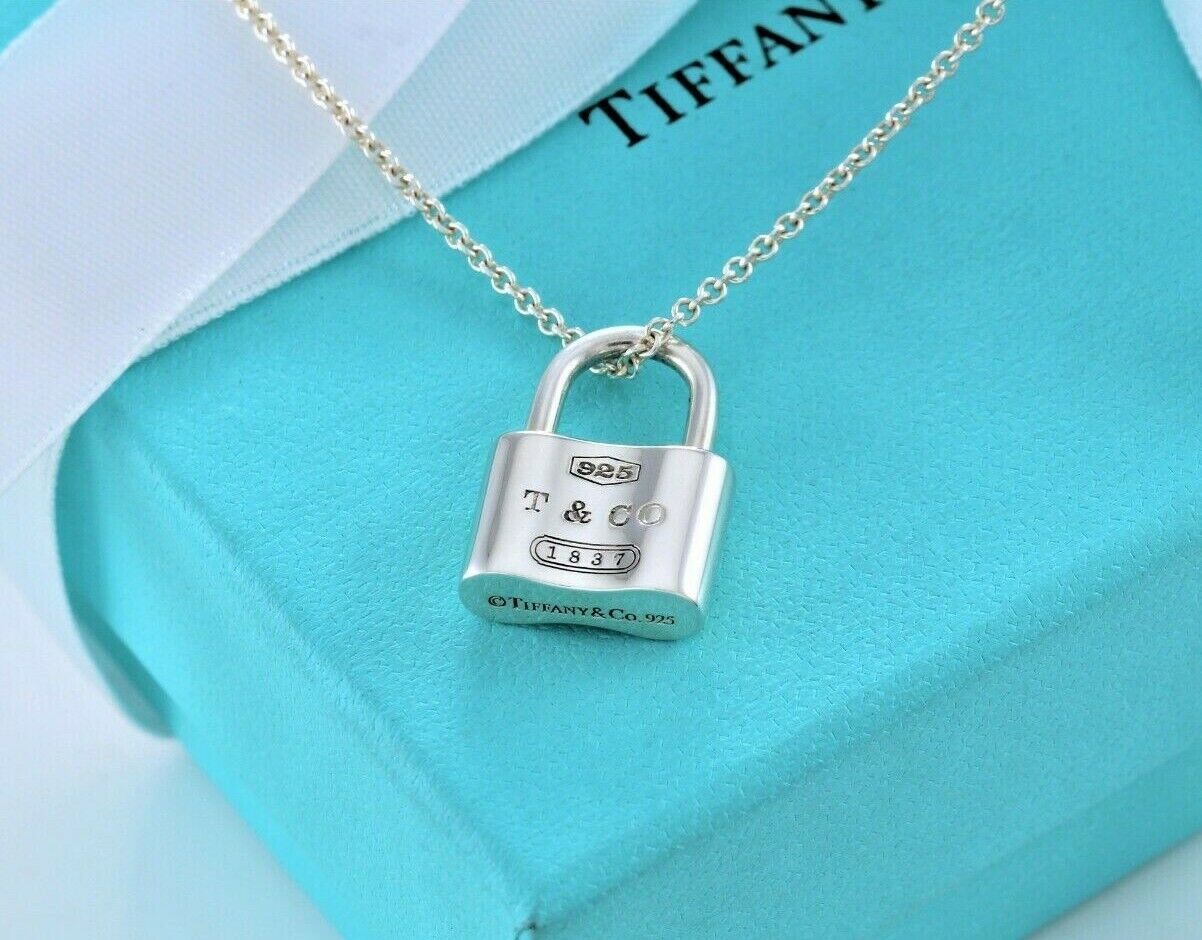 Tiffany & Co Sterling Silver 1837 Padlock Pendant Necklace & Pouch Icon Pad Lock