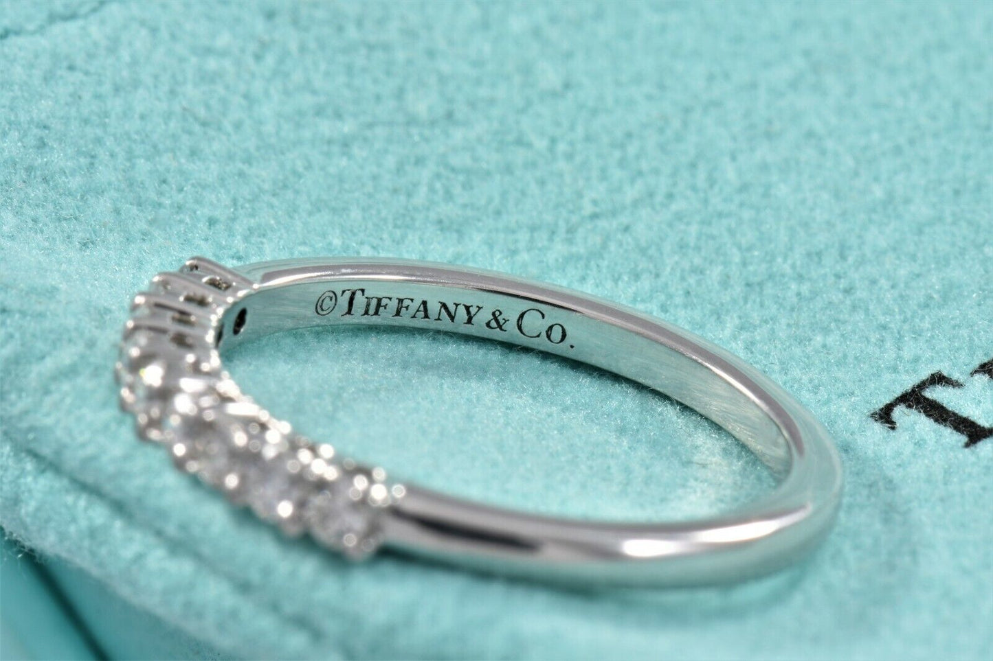 Tiffany & Co Embrace Diamond Platinum 2.2mm Band Size 6 Ring and Packaging