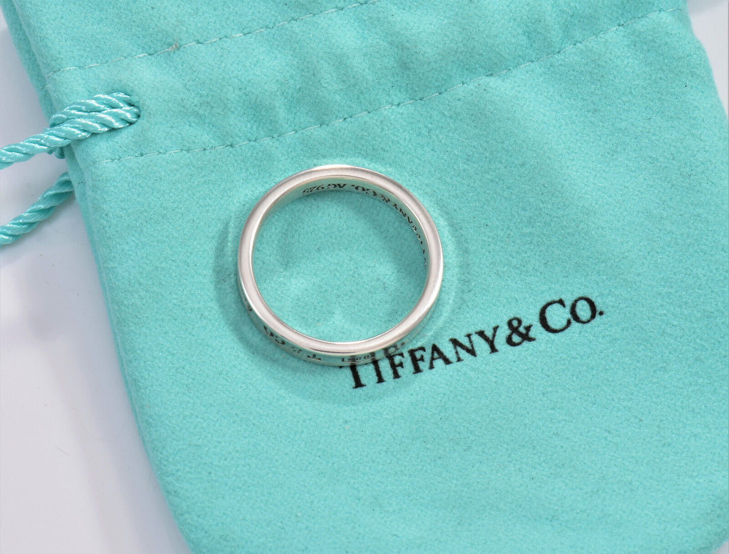 Tiffany & Co Silver 1837 Narrow Band Stack Ring Size 5 in Pouch Unisex Mens Love