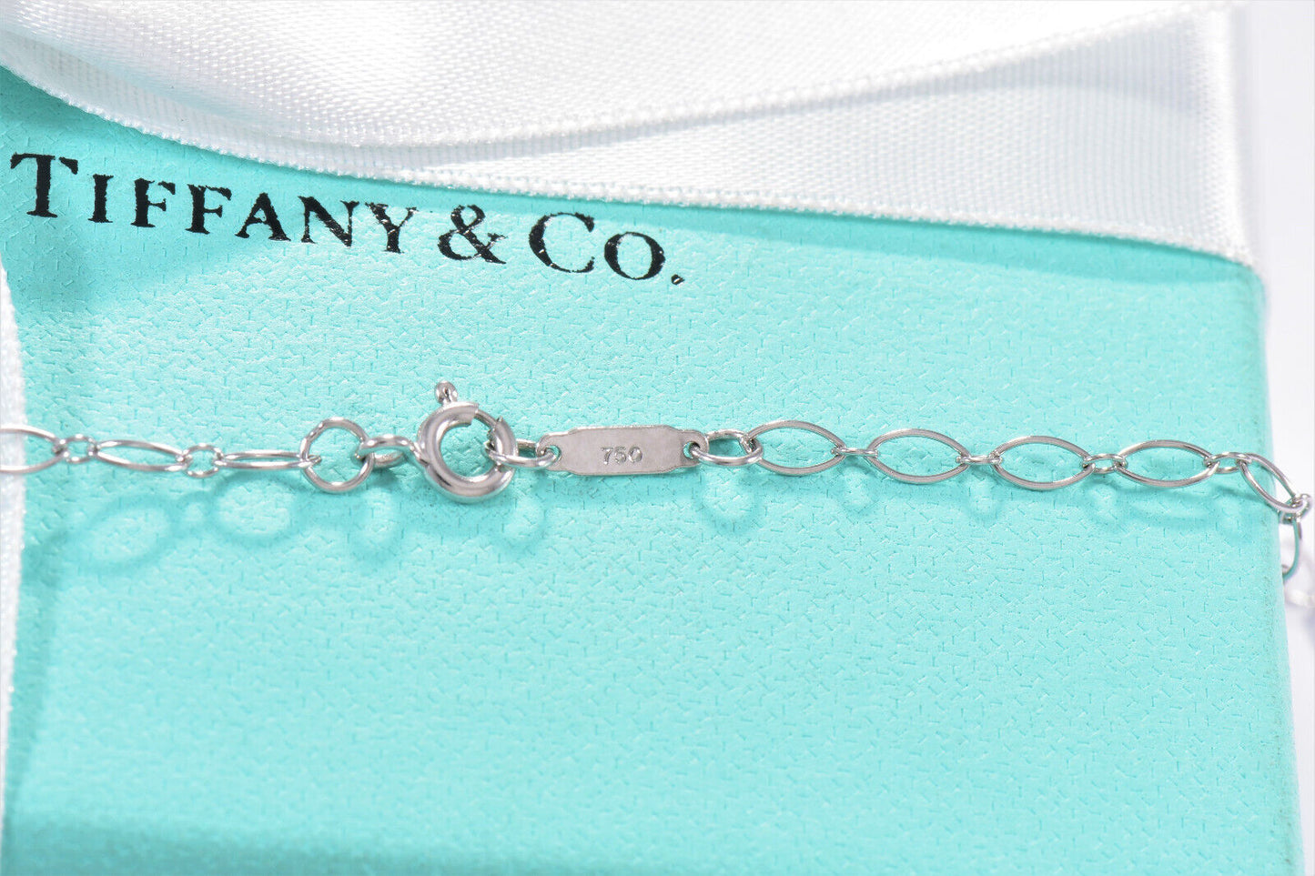 Tiffany & Co Diamond 18K White Gold 1.5" Heart Key Pendant Oval Chain Necklace