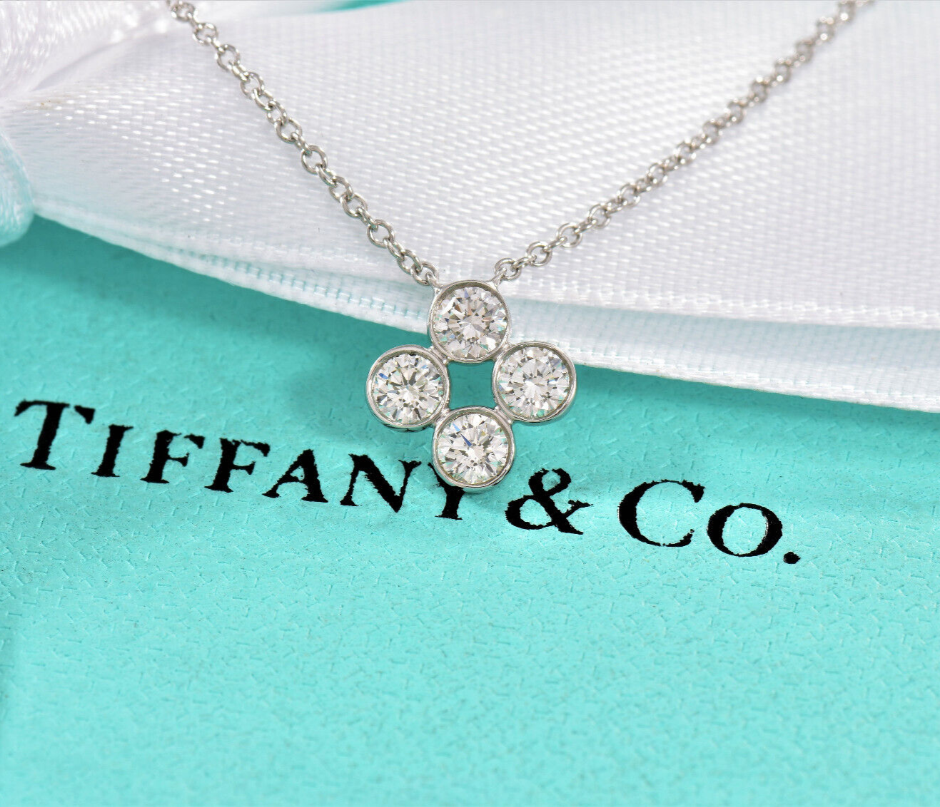 Tiffany & Co Platinum Diamond Jazz Bezel Pendant 16" Necklace in Box Pouch Rare