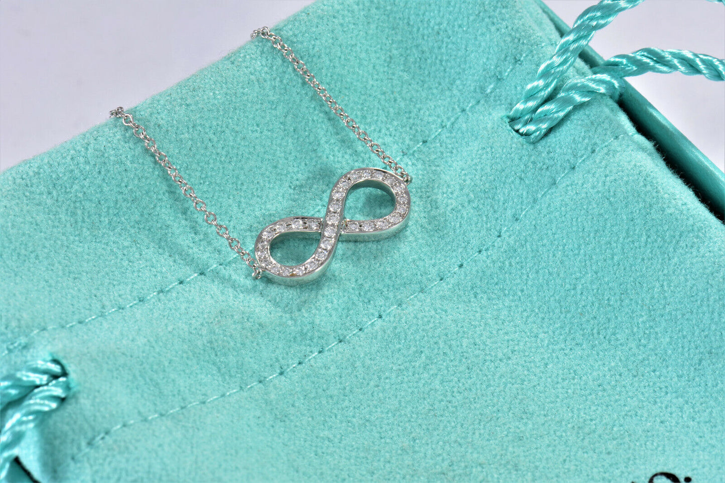 Tiffany & Co Platinum Diamond Infinity 6.5" Chain Bracelet in Box Pouch Rare