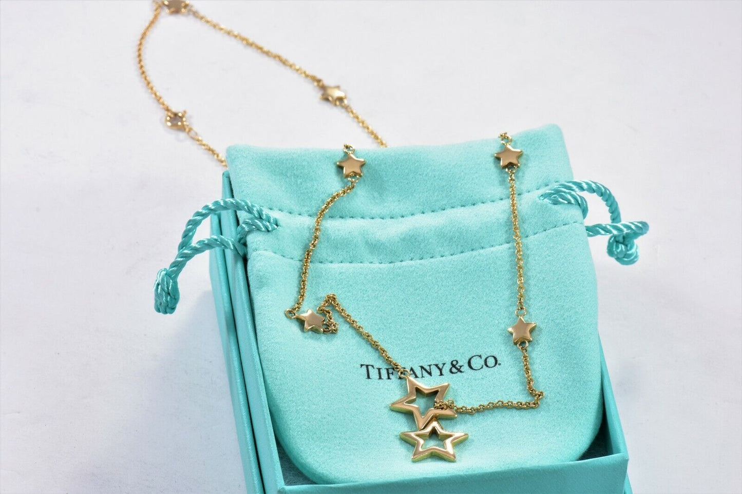 Ultra Rare Tiffany & Co 18K Yellow Gold Star Lariat 16 - 20" Adjustable Necklace