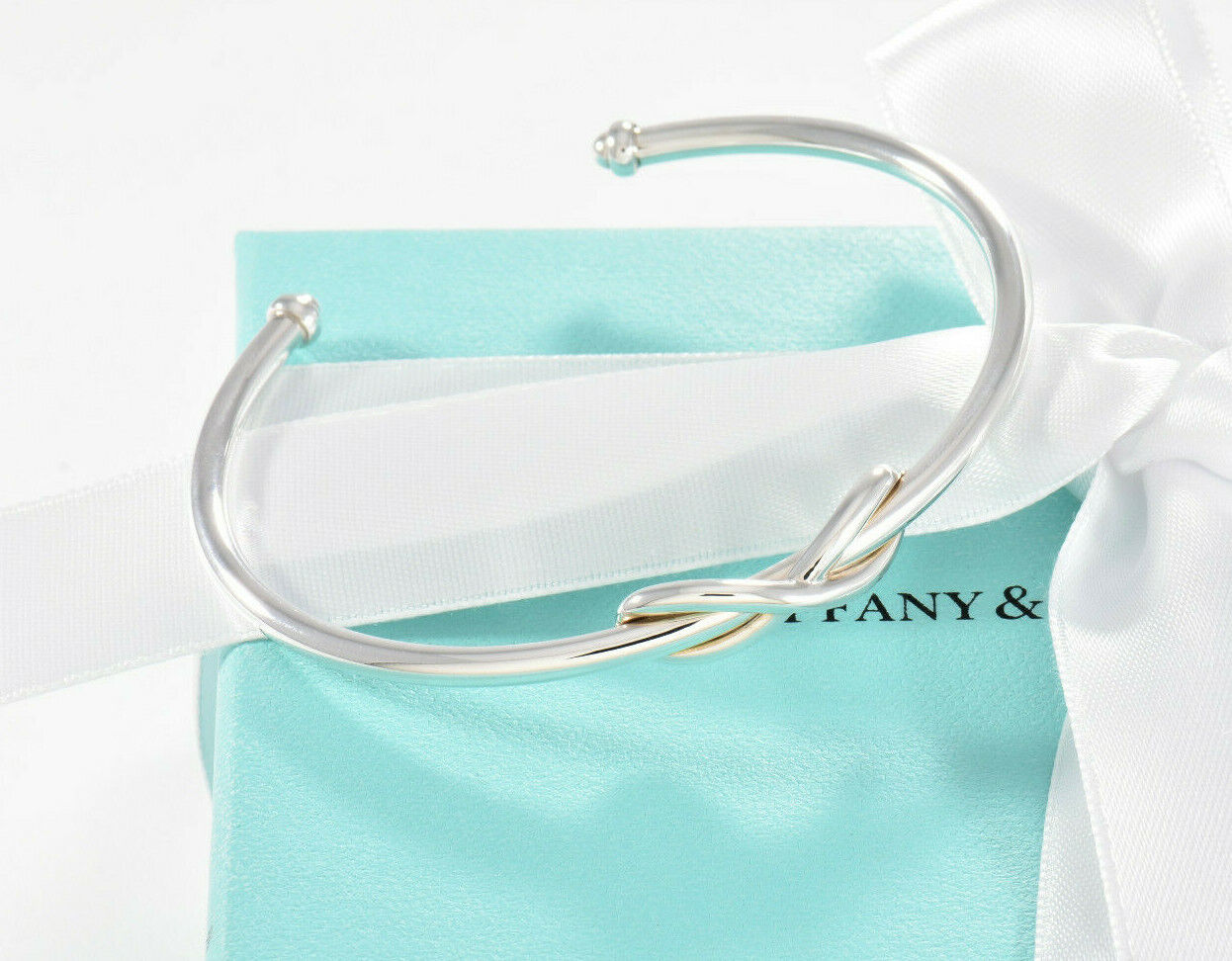 Tiffany & Co Sterling Silver Infinity Knot 6.75" Large Cuff Bracelet & Box Pouch