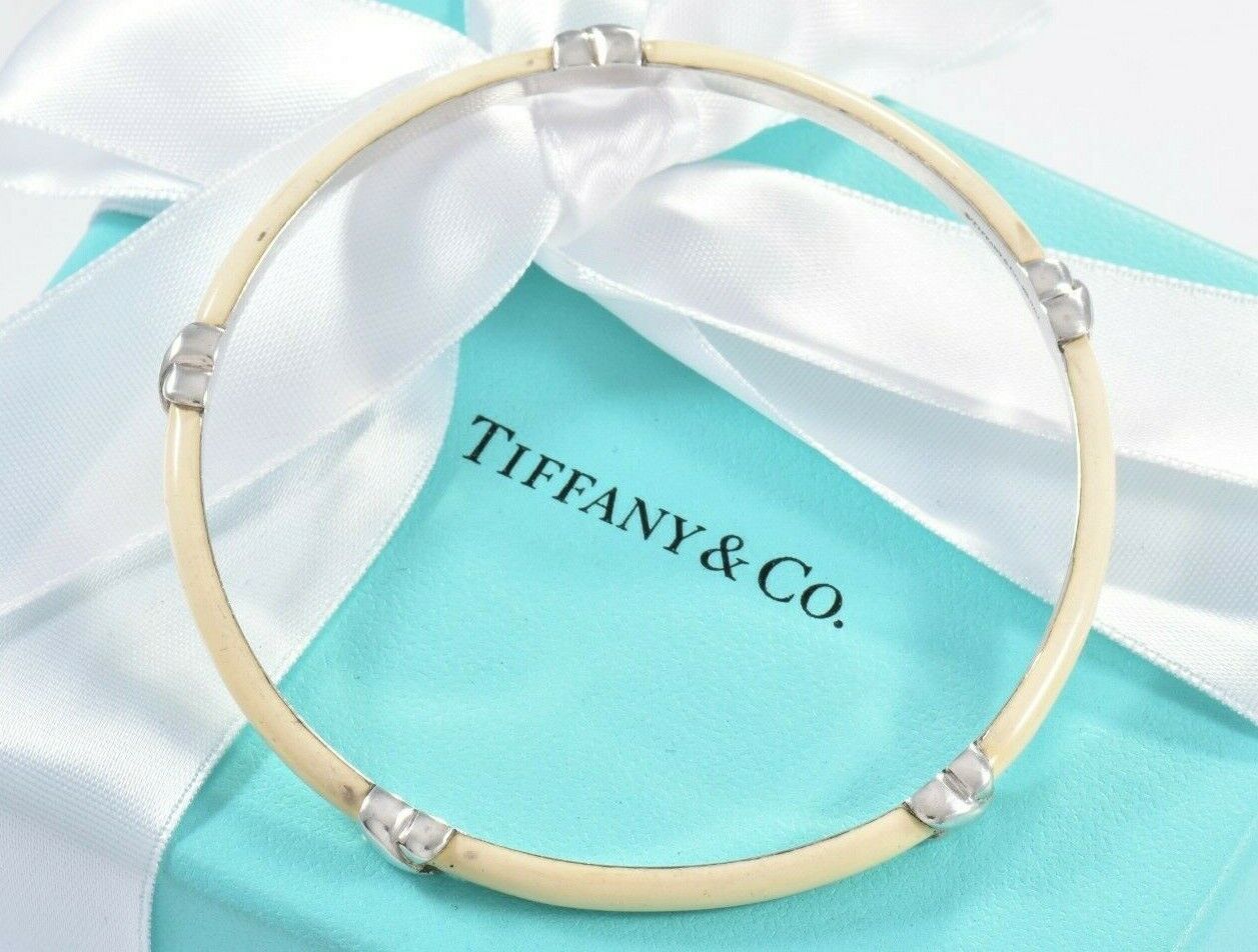 Tiffany & Co Italy Silver Signature X White Enamel Bangle Large Bracelet & Pouch