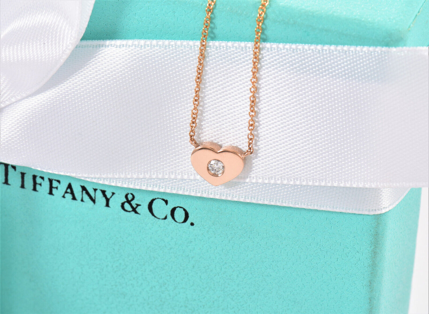 Tiffany & Co 18K Rose Gold Diamond Paloma Picasso Heart Pendant 16" Necklace