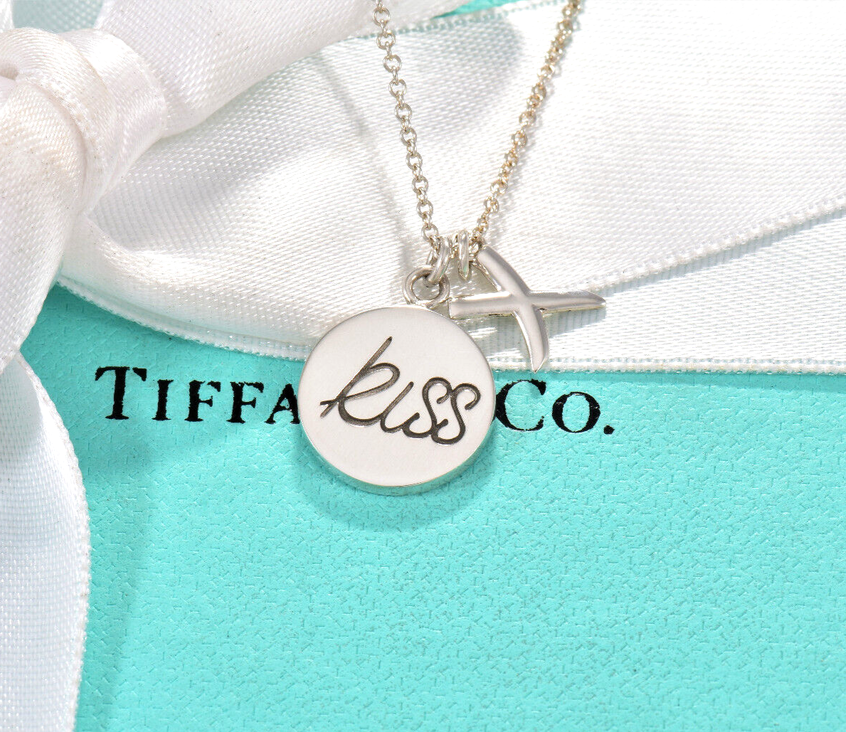 Tiffany & Co Silver Paloma Picasso Graffiti Hug Kiss X  Two Pendant 16" Necklace