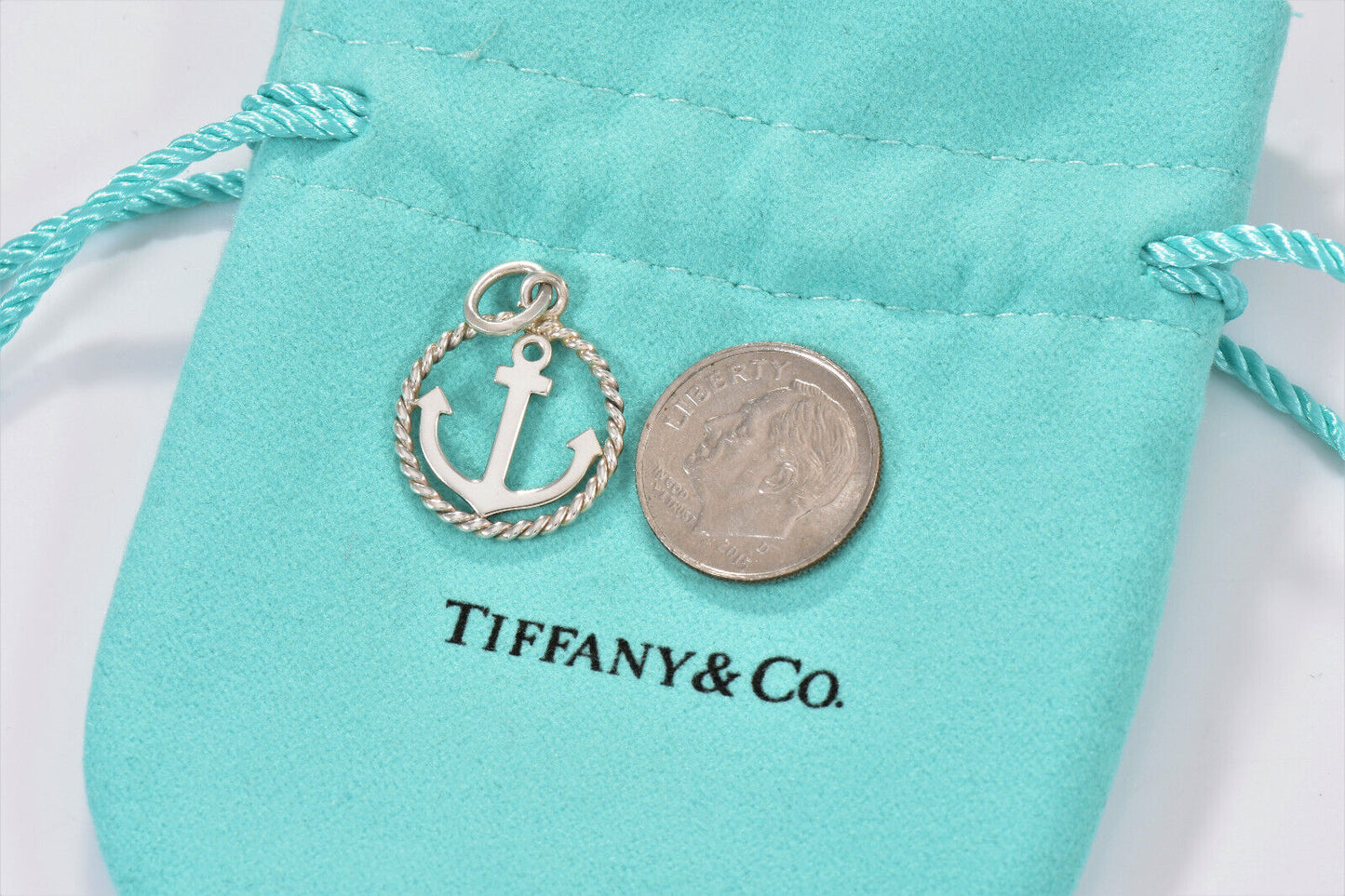 Tiffany & Co Silver Anchor Round Circle Charm Pendant For Necklace Bracelet Sea