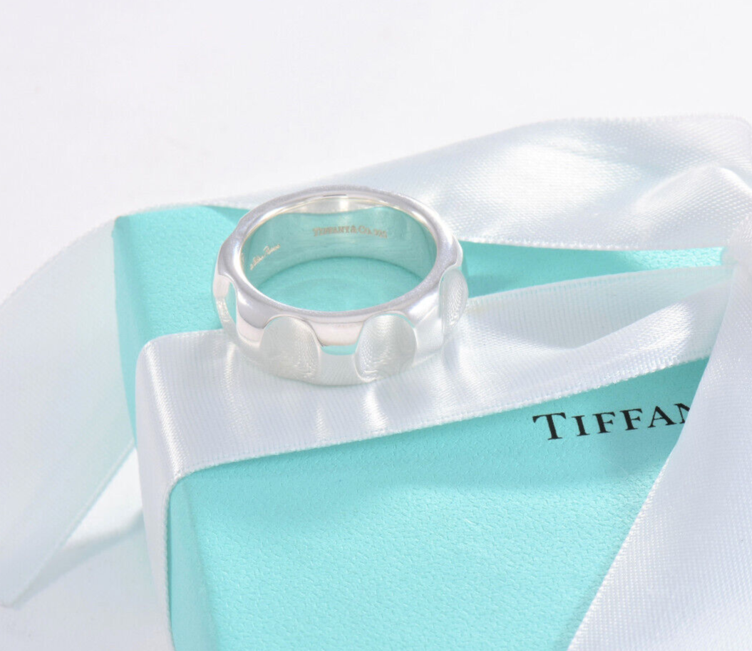 Tiffany & Co Diamond Silver Paloma Picasso Groove Ring Size 5.5 Band in Pouch