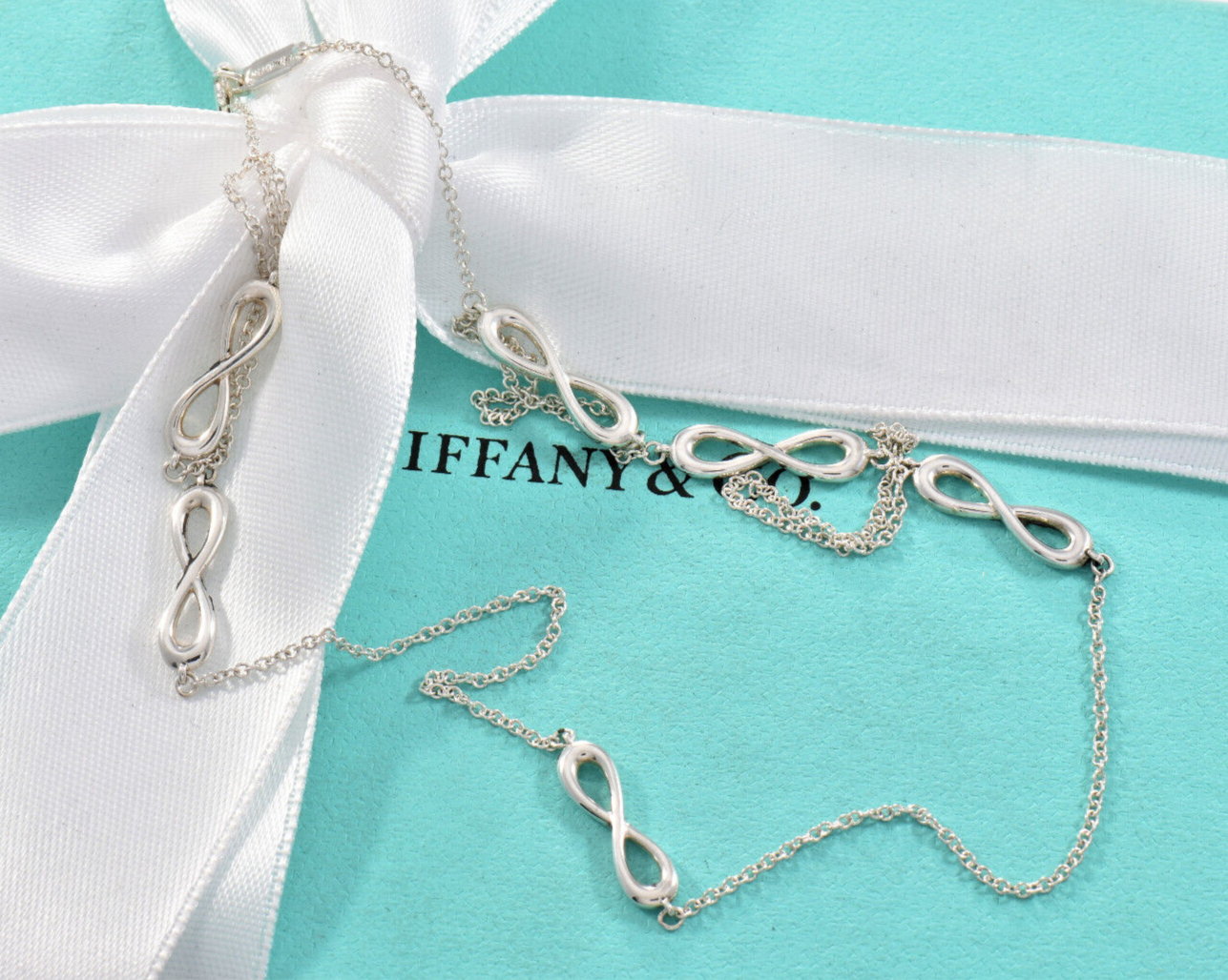 Tiffany & Co Silver Infinity Endless Link Pendant 18" Necklace & Box Pouch Charm