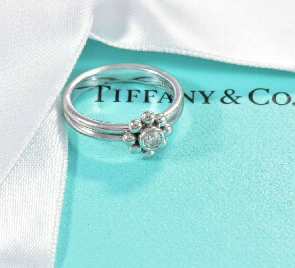 Tiffany & Co Diamond 18K White Gold Paloma Picasso Jolie Flower Ring Size 5.5