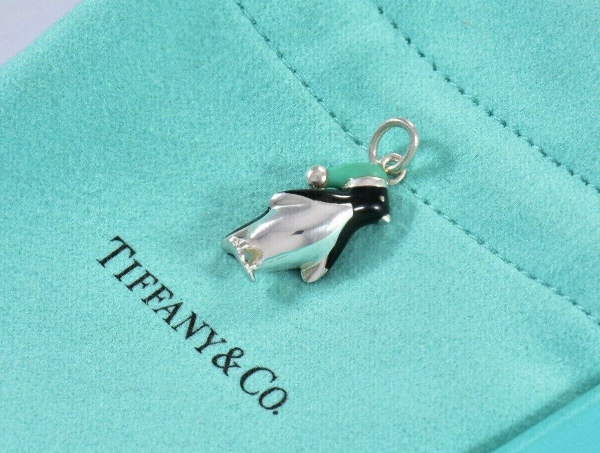 Tiffany & Co Silver Blue Enamel Penguin Charm Pendant For Necklace or Bracelet