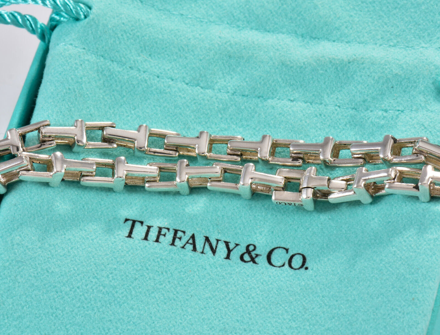 Tiffany & Co Silver Narrow Small T Square Link 20" Necklace in Box Pouch Rare