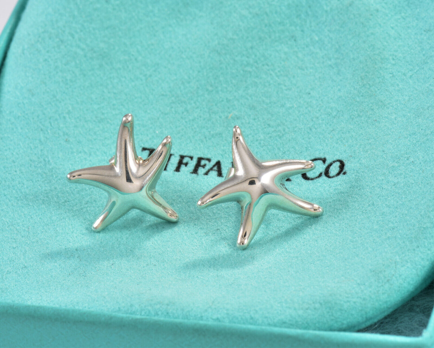 Tiffany & Co Silver Elsa Peretti 17mm Starfish Stud Earrings with Pouch Rare