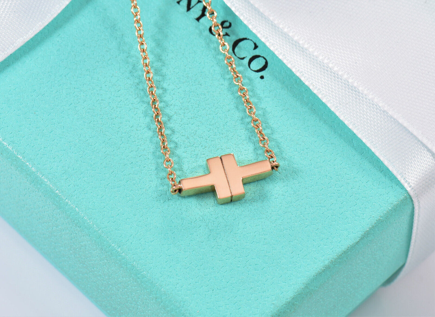 Tiffany & Co 18K Rose Gold T Square Single Chain 6.5" Bracelet in Box Rare Love