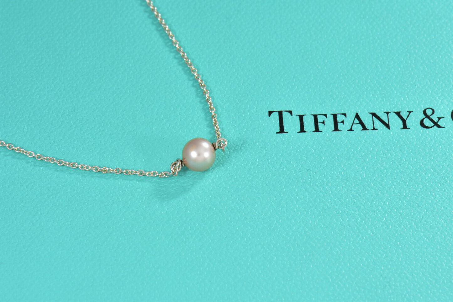 Tiffany & Co Silver Elsa Peretti Pink Pearl By Yard Pendant 16.5" Necklace Pouch