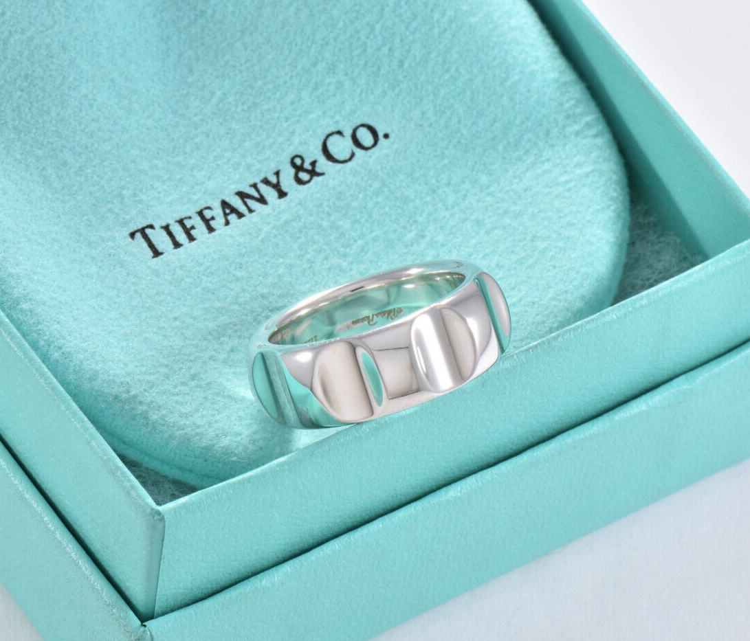 Tiffany & Co Diamond Silver Paloma Picasso Groove Ring Size 5.5 Band in Pouch