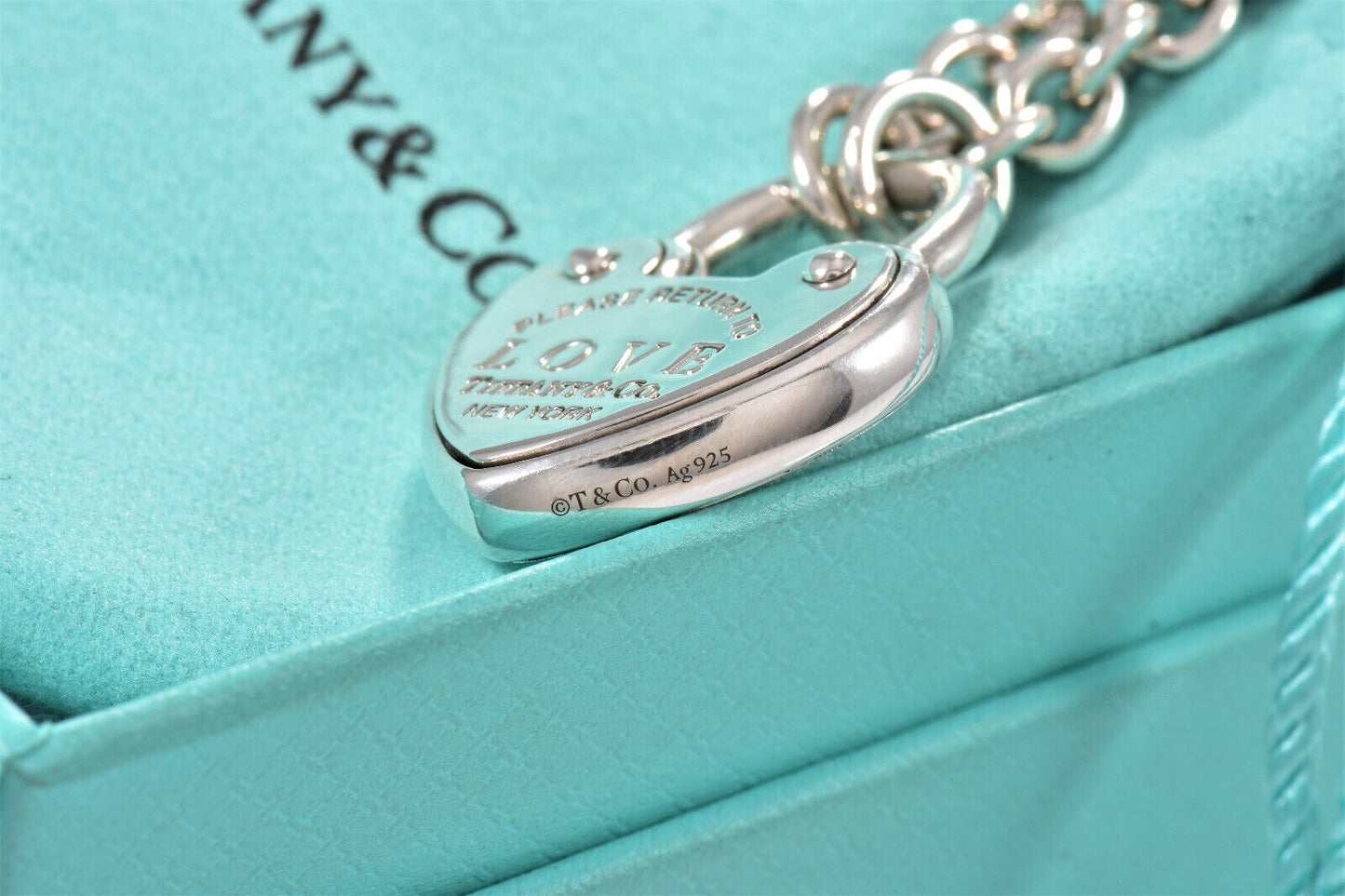 Please Return Tiffany & Co Silver Love Lock Heart Charm 18" Necklace in Pouch