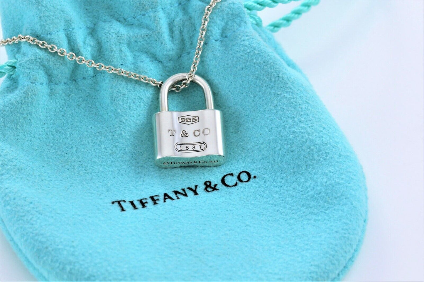 Tiffany & Co Sterling Silver 1837 Padlock Pendant Necklace & Pouch Icon Pad Lock