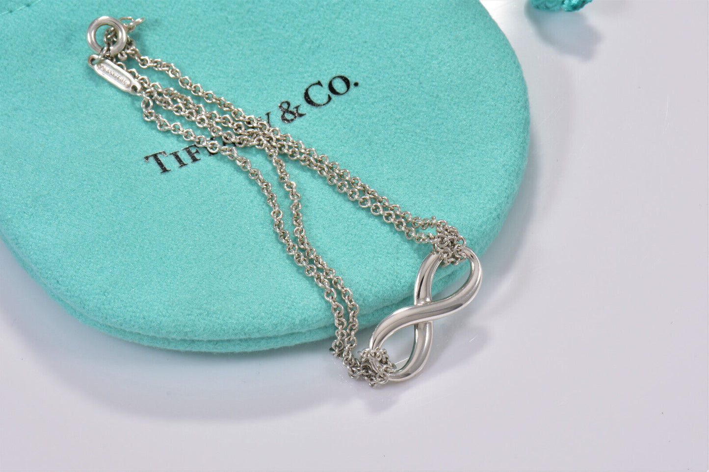 Tiffany & Co Sterling Silver Double Chain Infinity Bracelet 6.8" Boxed Lovely