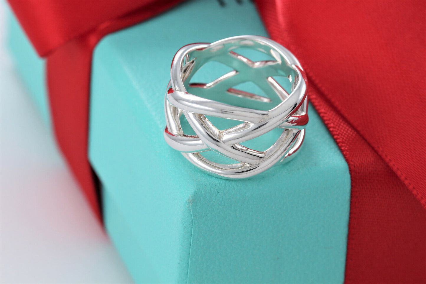 Tiffany & Co Italy Sterling Silver Celtic Weave Wide Ring Size 5.5 Lovely Modern